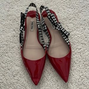 Miu Miu Slingback Pointed Flats Red Gingham 41 US 10
